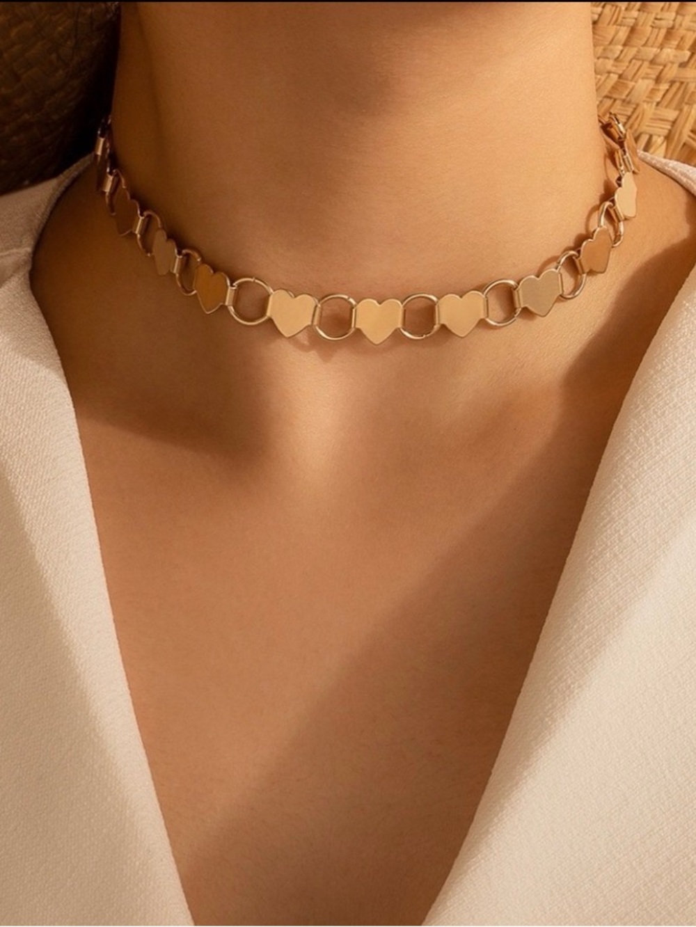 Gold Heart Link Choker Necklace